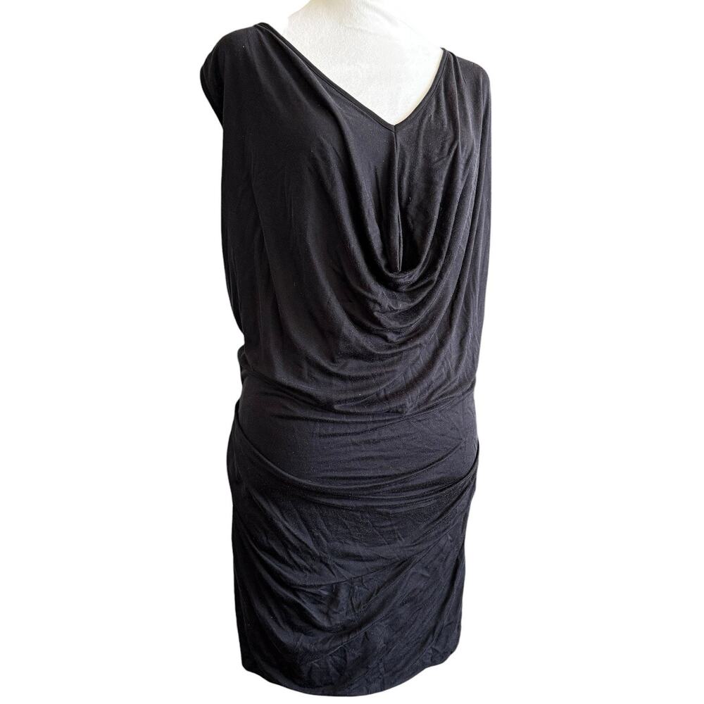 Plein Sud 100% Silk Draped Black Mini Dress Y2K Dark Fairy Sz 10